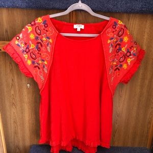 Umgee Boho Orange Embroidered Top